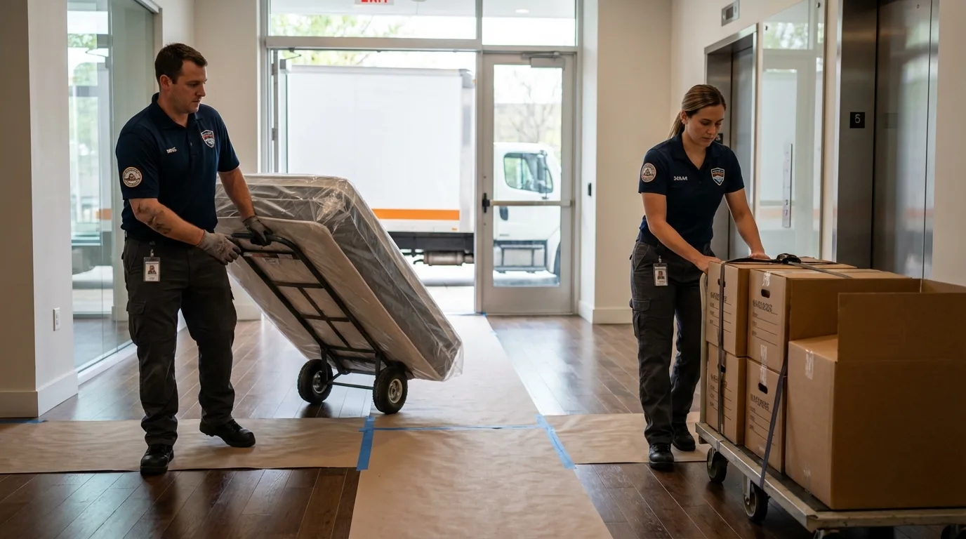 Professional apartment movers loading elevator in Kirkland, IL