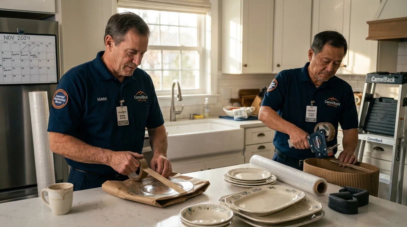Professional crew packing kitchen dishware in Kirkland, IL